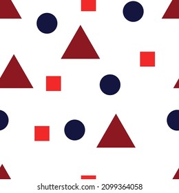 White seamless patterns with geometric shapes, circles, triangles and squares, 1000x1000 pixels.