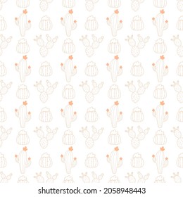 White seamless patterns with pink pastel cactus.