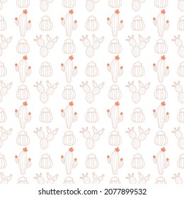 White seamless patterns with pink pastel cactus.