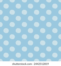 White seamless polka dot pattern vector, Pastel blue background. Pencil drawing style