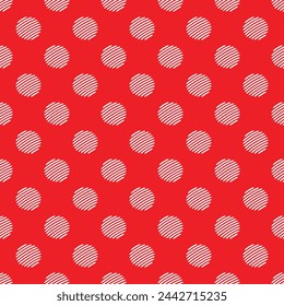 White seamless polka dot pattern vector, Red background. Pencil drawing style