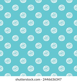 White seamless polka dot pattern vector, Light blue background. Pencil sketch drawing style