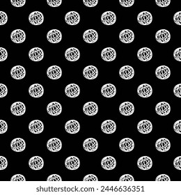 White seamless polka dot pattern vector, Black background. Pencil sketch drawing style