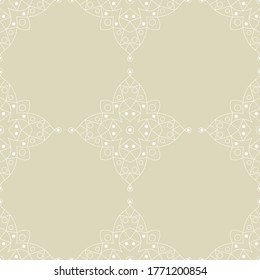 White seamless print on olive green background. Indian style pattern. Vector illustration