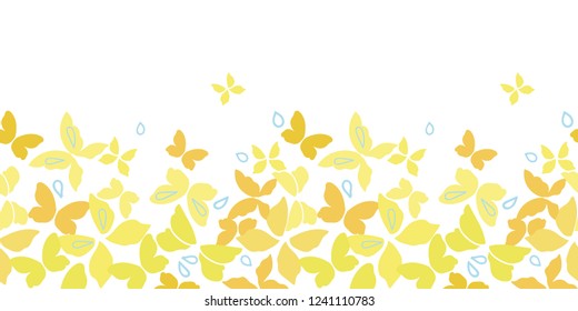 White seamless repeating vector border with yellow butterflies. surface pattern design.