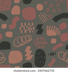 White Seamless Round Retro Textile Art. Orange Endless Grunge Beauty Lines, Seamless Silhouette. Black Continuous Abstract Geometric Set Blob