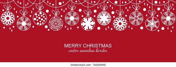 White seamless snowflake border isolated on red background, Christmas design. Vector illustration, merry xmas flake header or banner, wallpaper or backdrop decor