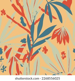 White Seamless Summer Spring Illustration Background. Vivid Endless Elegant Bloom Style, Seamless Design. Colorful Repetitive Color Foliage Scribble Art. 