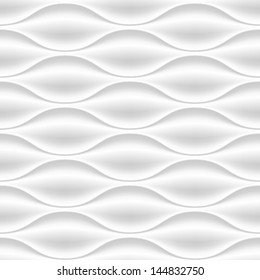 White seamless texture. Wavy background. Interior wall decoration. 3D Vector interior wall panel pattern.