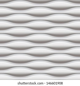 White seamless texture. Wavy background. Interior wall decoration. 3D Vector interior wall panel pattern. Modern wavy white design wall.