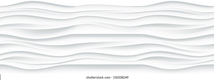 White seamless texture. Wavy background. Interior wall decoration. 3D Vector interior wall panel pattern.