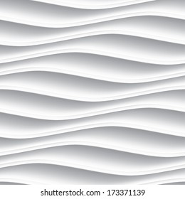 White seamless texture. Wavy background. Interior wall decoration. 3D Vector interior wall panel pattern. Vector white background of abstract waves.