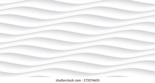 White seamless texture. Wavy background. Interior wall decoration. 3D Vector interior wall panel pattern. Vector white background of abstract waves.