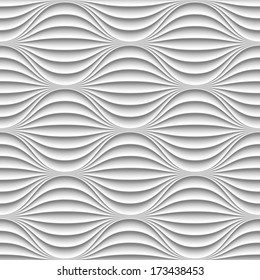 White seamless texture. Wavy background. Interior wall decoration. 3D Vector interior wall panel pattern. Vector white background of abstract waves.