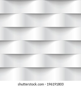 White seamless texture. Wavy background. Interior wall decoration. 3D Vector interior wall panel pattern. Vector white background of abstract waves.