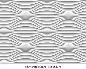 White seamless texture. Wavy background. Interior wall decoration. 3D Vector interior wall panel pattern.