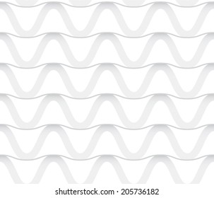 White seamless texture. Wavy background. Interior wall decoration. 3D Vector interior wall panel pattern. Vector white background of abstract waves.