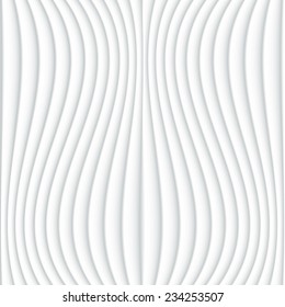 White seamless texture. Wavy background. Interior wall decoration. 3D Vector interior wall panel pattern. Abstract grey and white background of wavy lines. Vector white background of abstract waves. White seamless texture. Wavy background. Interior wall decoration. 3D Vector interior wall panel pattern. Abstract grey and white background of wavy lines. Vector white background of abstract waves.