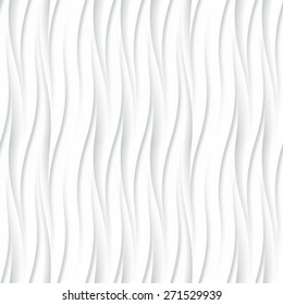 Textura sin costura blanca. Fondo ondulado. La decoración de las paredes interiores. Patrón del panel de pared interior del vector 3D. Fondo vectorial blanco de ondas abstractas.
