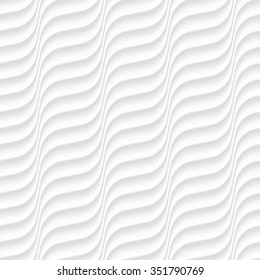 White seamless texture. Wavy background. Interior wall decoration. 3D Vector interior wall panel pattern. Vector white background of abstract waves.