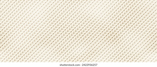 A white seamless tricot pattern with diagonal brides. Warm knit background for winter. Wool blend handwoven fabric texture for a scarf or sweater. Soft pastel bg