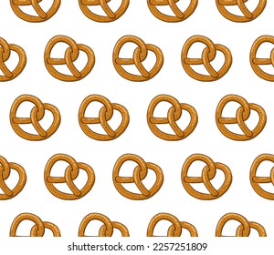WHITE SEAMLESS VECTOR BACKGROUND WITH DELICIOUS PRETZELS