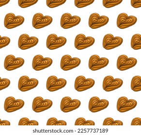 WHITE SEAMLESS VECTOR BACKGROUND WITH DELICIOUS BUNS IN THE FORM OF A HEART