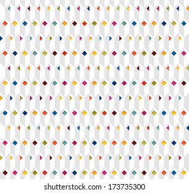 white seamless vector pattern with color rhombuses and triangles