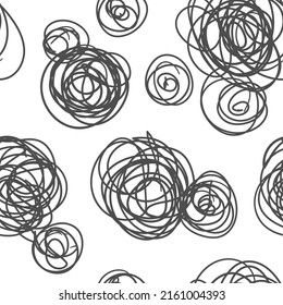 WHITE SEAMLESS VECTOR PATTERN WITH GRAY CARELESSLY DRAWN CIRCLES