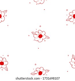 White seamless vector pattern with red flowers. Art continuous illustration modern