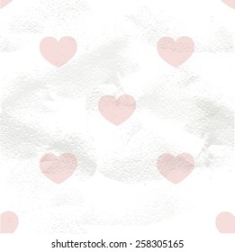 White seamless vintage pattern of pink hearts on grange paper