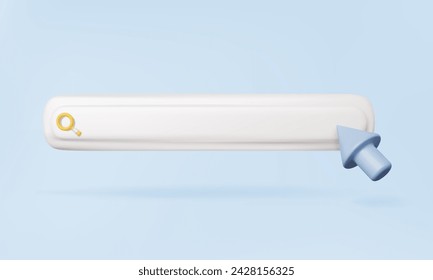 White search bar template website magnifier 3D vector arrow mouse cursor searching Ask question browser, find people or stories of interest on internet and social media. education knowledge. 3d render