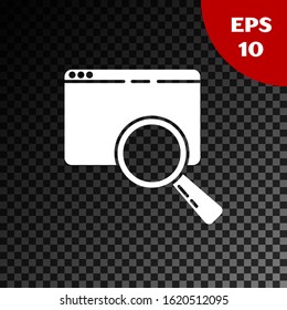 White Search in a browser window icon isolated on transparent dark background.  Vector Illustration