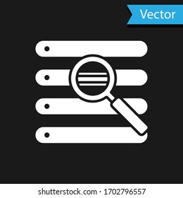 Weiße Suche in einem Browser-Fenster Symbol einzeln auf schwarzem Hintergrund. Vektorillustration-Illustration