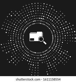 White Search concept with folder icon isolated on grey background. Magnifying glass and document. Data and information sign. Abstract circle random dots. Vector Illustration