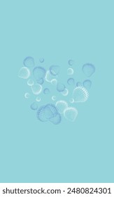 White Seashell Background Blue Vector. Clam Exotic Wallpaper. Whimsical Set. Navy Shell Cute Illustration.