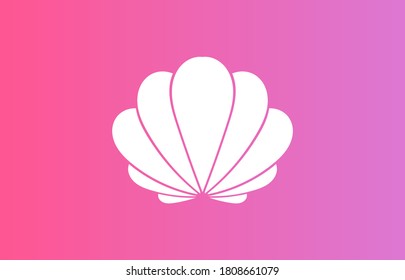 White seashell on pink and purple gradient background. Vector illustration.