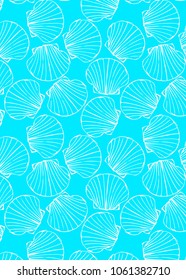 white seashells on blue background sea ocean shell pattern vector.