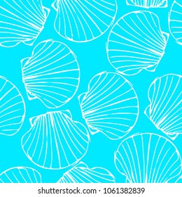 white seashells on blue background sea ocean shell pattern vector.
