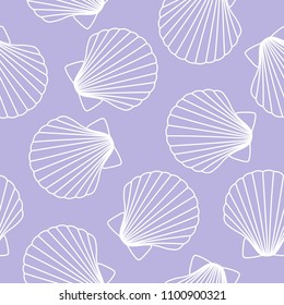 conchas blancas en un fondo morado patrón de conchas oceánicas sin fisuras vectorial.