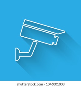White Security camera icon isolated with long shadow. Vector Illustration
