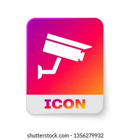 White Security camera icon isolated on white background. Rectangle color button. Vector Illustration