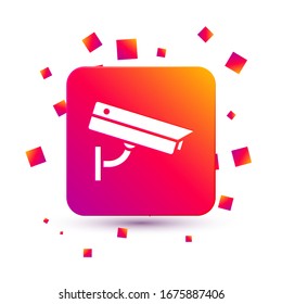 White Security camera icon isolated on white background. Square color button. Vector Illustration