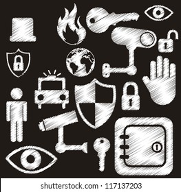 white security icons isolated over black background. vector