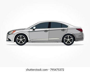 white sedan car cartoon with side details and shadow effect