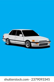 White Sedan Car Classic EF Vector Art
