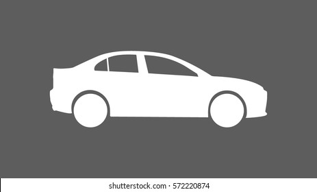 white sedan car icon heading right direction viewed from side on flat dark grey rectangle background in 16:9 wide screen ratio