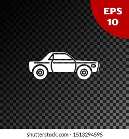 White Sedan car icon isolated on transparent dark background.  Vector Illustration