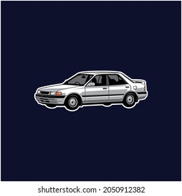 white sedan car isolated vector