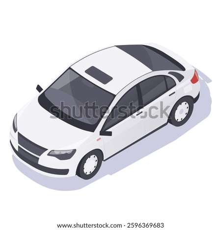 White sedan car in isometric style on white background. Vector illustration